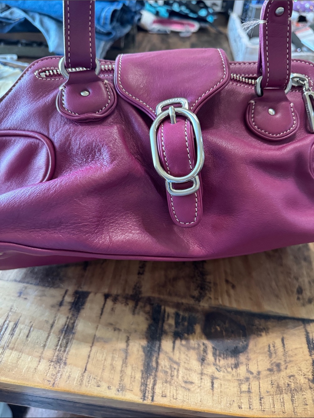 Cole Haan Pink Leather Shoulder Bag with Silver Hardware